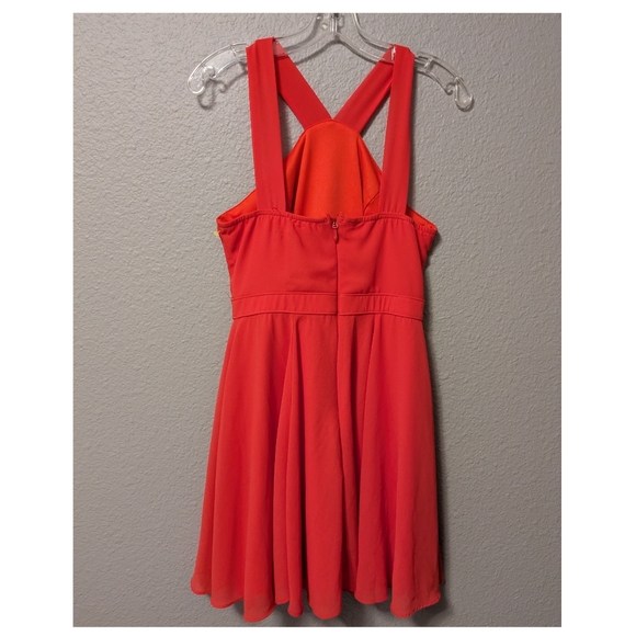 Lulu's Forevormore Orange Red Fit and Flare Halter Dress Chiffon Overlay Sz. S - Picture 5 of 13
